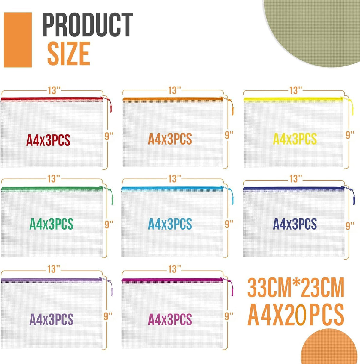 YOPCDJ 24pcs Mesh Zipper Pouch File Bags Puzzle Storage Bags, A3 17x12 Inches Large Reusable Zipper Pouches for Organizing Classroom Board Game Organization