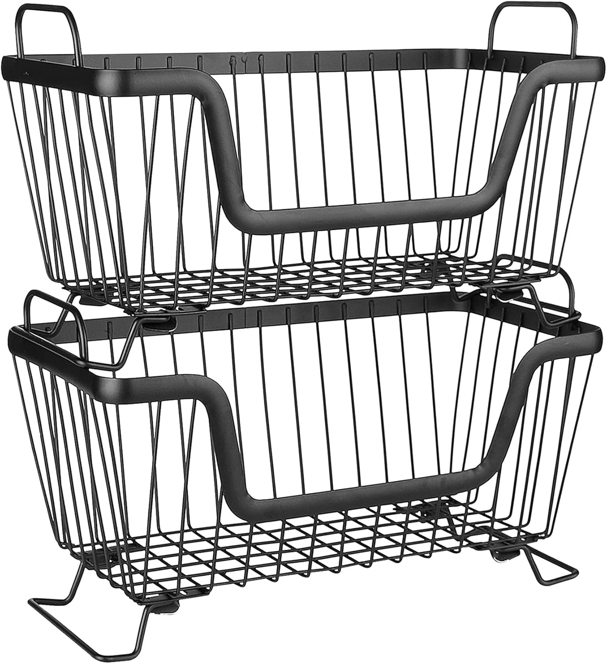LOTTS Stackable wire basket for pantry, Metal Pantry basket, Storage Organizer Bin with Handles, Fruit basket for Kitchen Cabinets, Pantry, Closets, Bedrooms, Bathrooms (12.6×6.5×7.6")