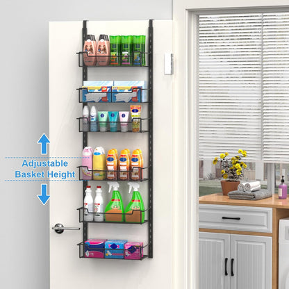 VyGrow 12.3" W Narrow Over the Door Pantry Organizer, 6-Tier Over the Door Organizer with Adjustable Basket, Pantry Door Organization for Pantry Kitchen Storage Room Spice Rack, White