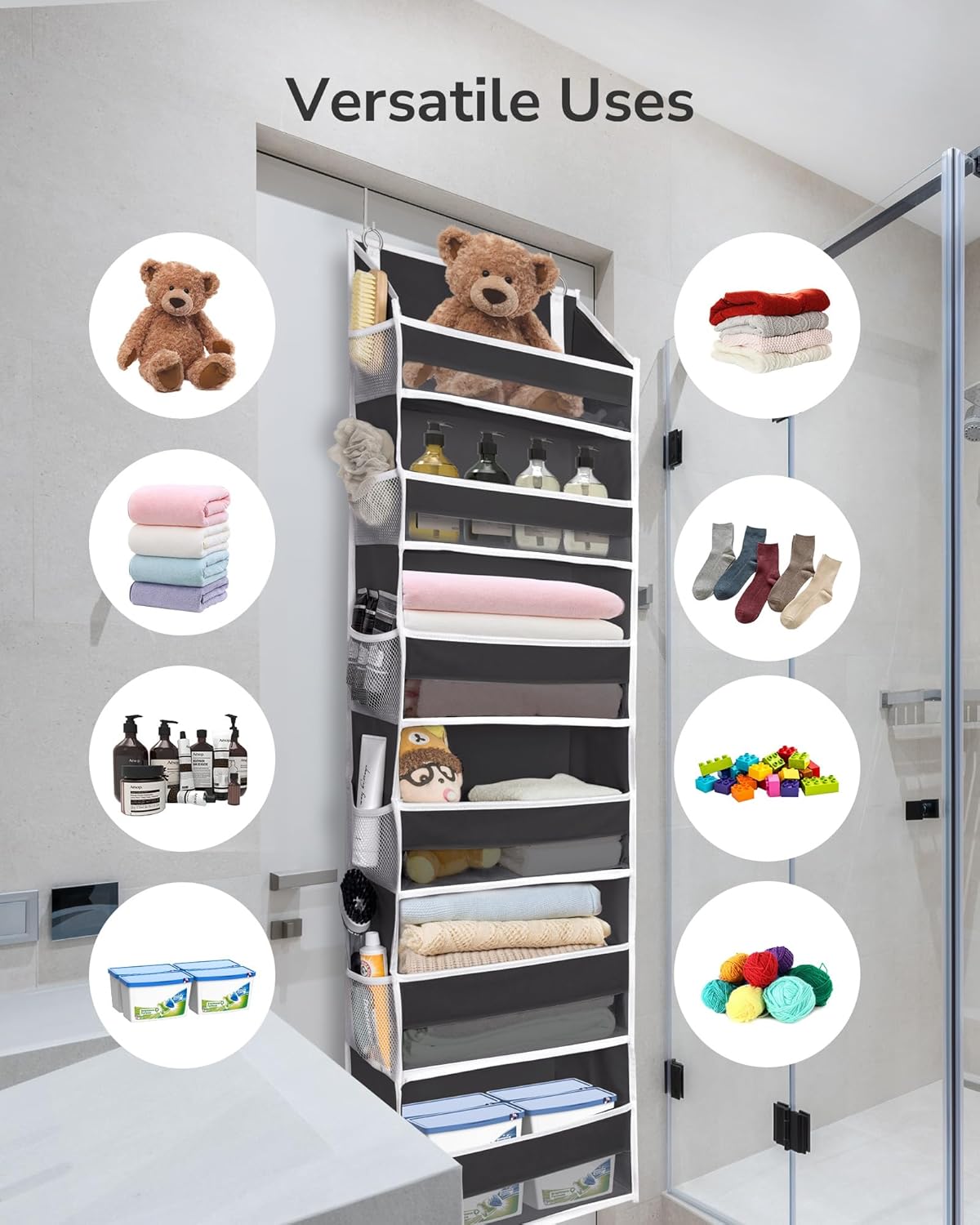 ULG Over The Door Organizer with 6 Large Pockets 12 Side Pockets, 50lbs Weight Capacity Door Hanging Organizer for Bedroom, Bathroom, Pantry, Nursery Storage, Beige