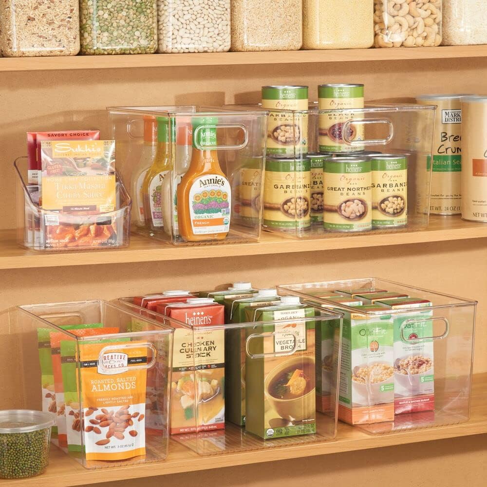 mDesign Plastic Modern Kitchen, Pantry Food Storage Container Bin w/ Handles - Cabinet, Fridge/Freezer, Countertop Organizer - Snacks/Drink/Appliances; Ligne Collection, Clear, 10x5x8 (Pack of 2)