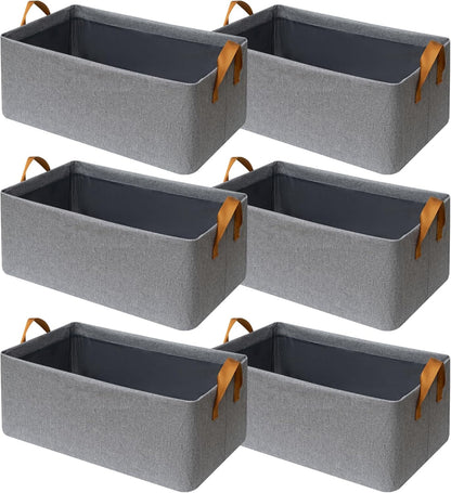 SNWDN Closet Cloth Storage Bins for Shelves, Medium Storage Baskets for Shelves, Fabric Bins for Closet organization with Handles（ Gray 15''L x 10''W x 8''H）