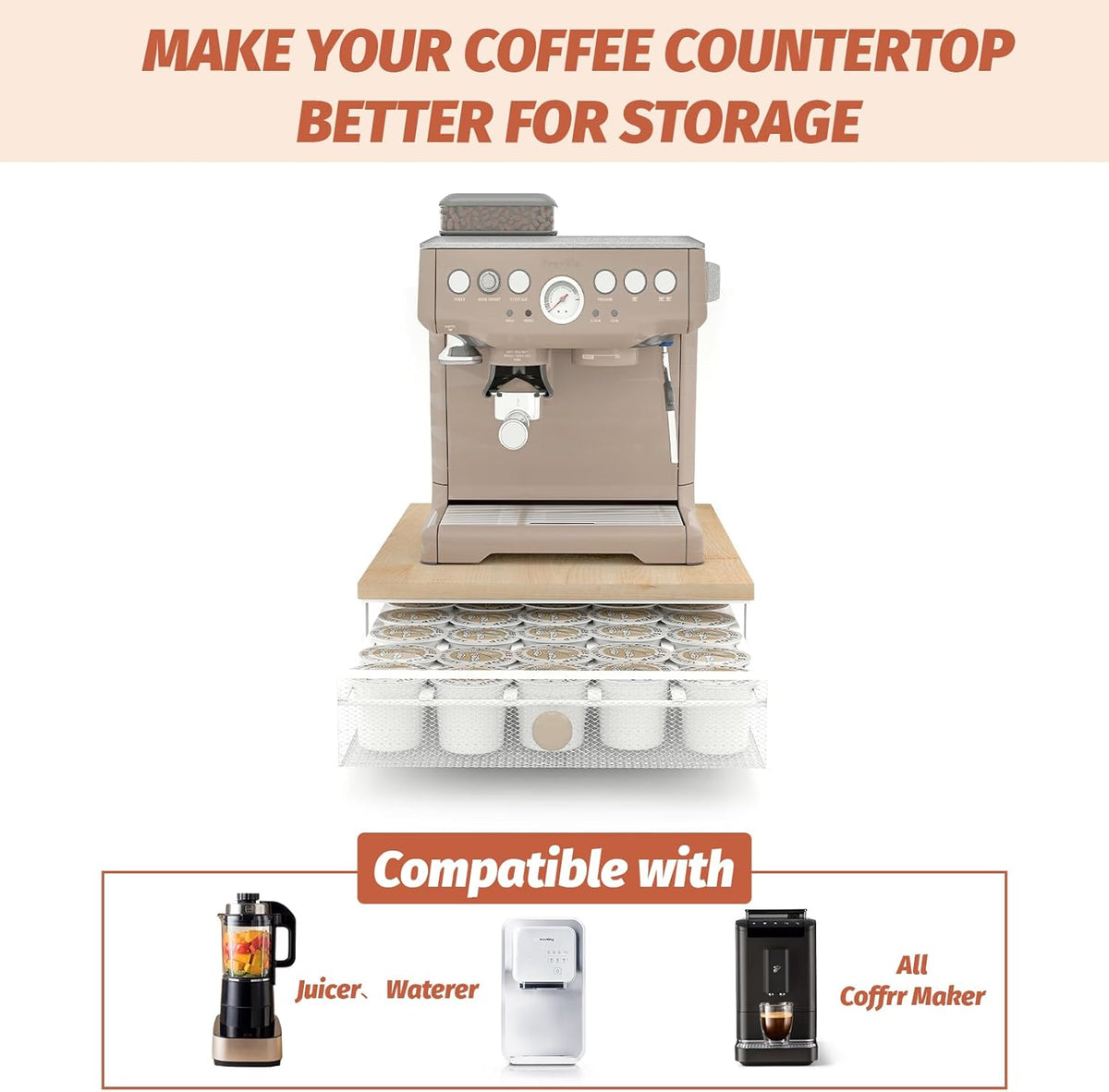 Sedegn Coffee Pod Holder Counter Coffee Vertuo Capsules Storage Organizer with Sliding Drawer Compatible For 35 K-Cup Pods No Assembly Needed Rustic Brown