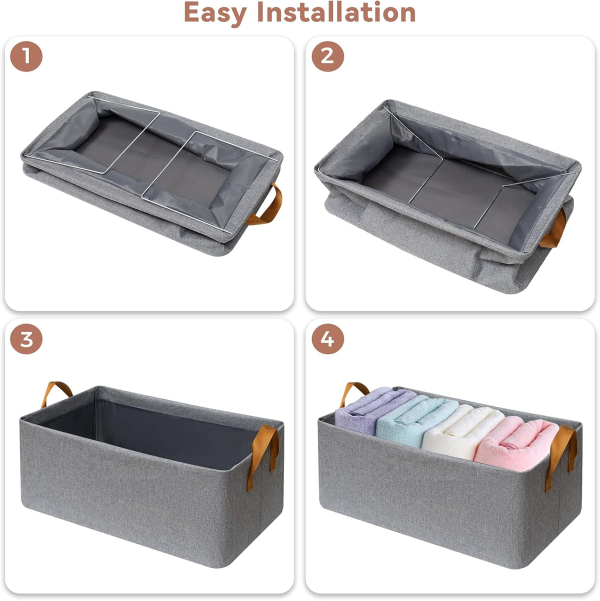 SNWDN Closet Cloth Storage Bins for Shelves, Medium Storage Baskets for Shelves, Fabric Bins for Closet organization with Handles（ Gray 15''L x 10''W x 8''H）