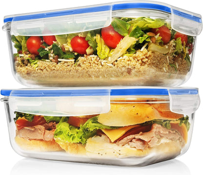 8 Cups/ 63 Oz 4 Piece (2 containers + 2 Lids) Large Glass Food Storage/ Baking Containers with Locking Lids . Ideal for Storing food, vegetables or fruits. BPA Free & Leak Proof -Microwave, Oven Safe
