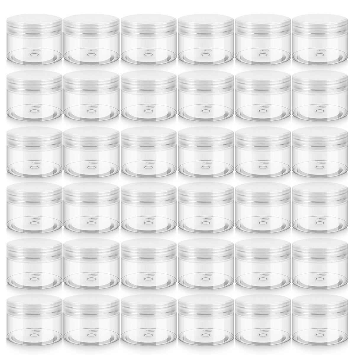 Loretoy 36 Pack 2 OZ Plastic Jars with Lids, BPA Free, Reusable, Refillable Transparent Cosmetic Containers for Bath Salts, Cosmetics, Powders, Beauty Product and Small Accessories