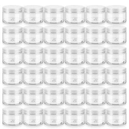 Loretoy 36 Pack 2 OZ Plastic Jars with Lids, BPA Free, Reusable, Refillable Transparent Cosmetic Containers for Bath Salts, Cosmetics, Powders, Beauty Product and Small Accessories