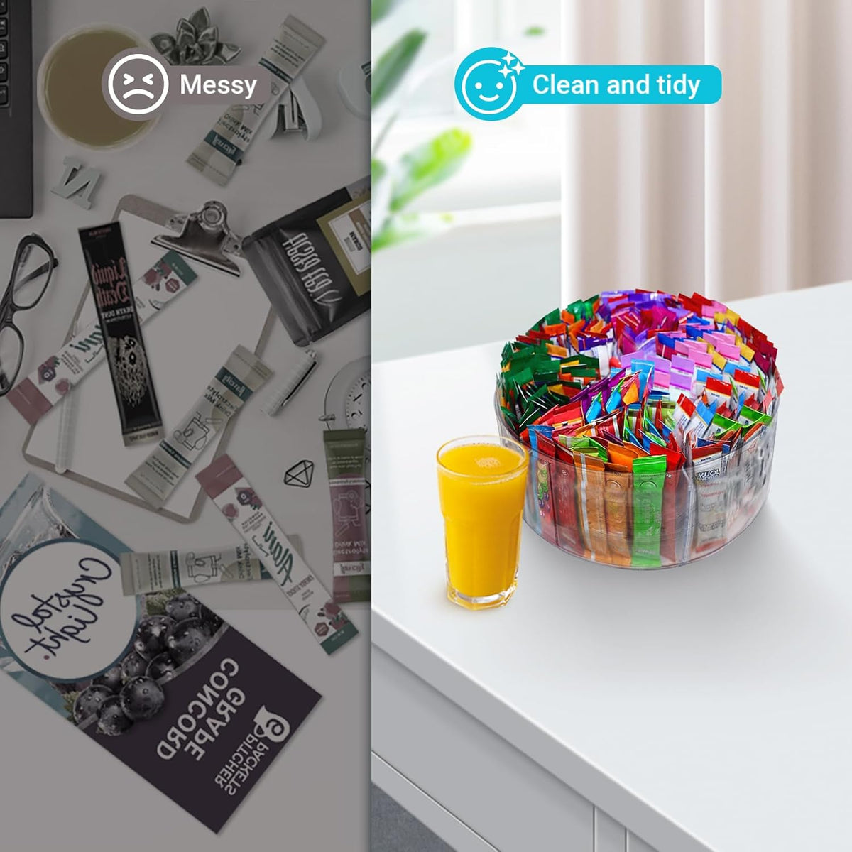 Drink Packet Organizer For Powdered Drink Mix,Powder Packet,Water Packet,Water Flavor Packet,Lazy Susan Organizer Rotating Holder for Drink Mix Necessities（Square）