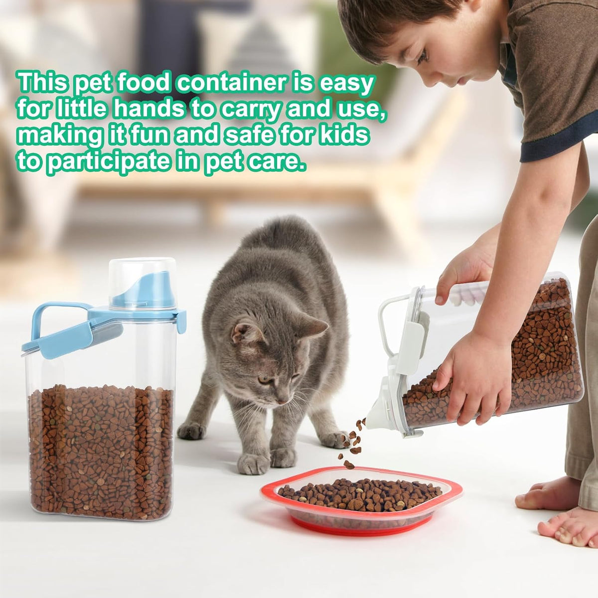 TBMax Rice Container Cereal Storage Container 2 Pack 5 Lbs, Kitchen Pantry Dry Food Storage Holder with Easy-Pouring Spout & Handy Cup, Small Pet Dog Cat Food Dispenser for Daily Feeding -Grey