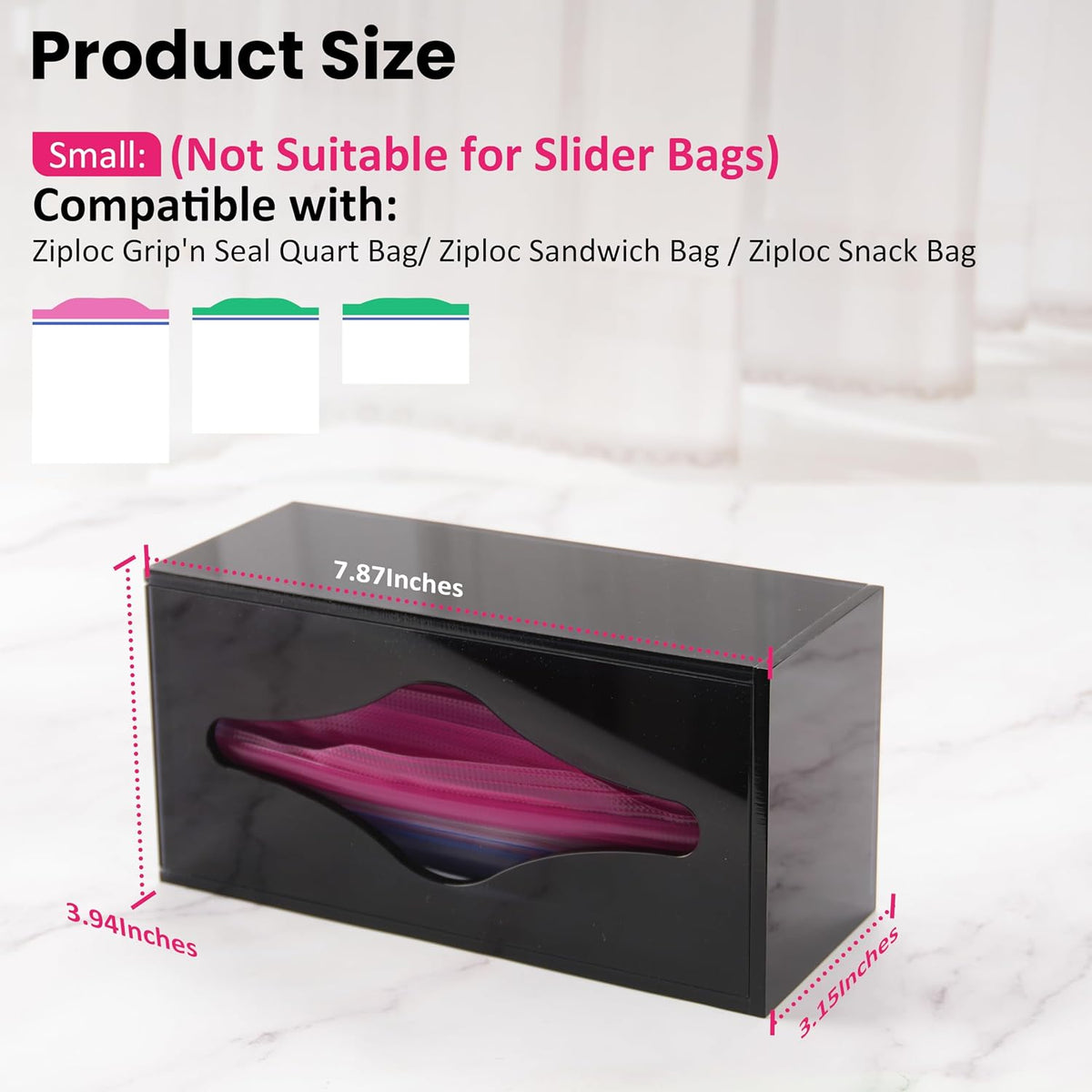 LUVCOSY Acrylic Food Bag Storage Organizer Magnetic Fridge Attachment Compatible with Ziploc Sandwich/Snack/Grip'n Seal Quart, Dispenser for Ziploc Bags, Kitchen Organization and Storage, 1 Pack