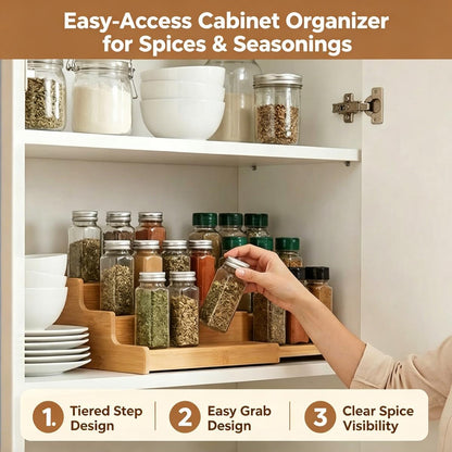 JinDoWin Spice Rack Organizer For Cabinet, Spice Organization For Cabinet, Spice Rack For Countertop,15.7 Inch Adjustable Seasoning Organizer Spice Organizer (Medium)