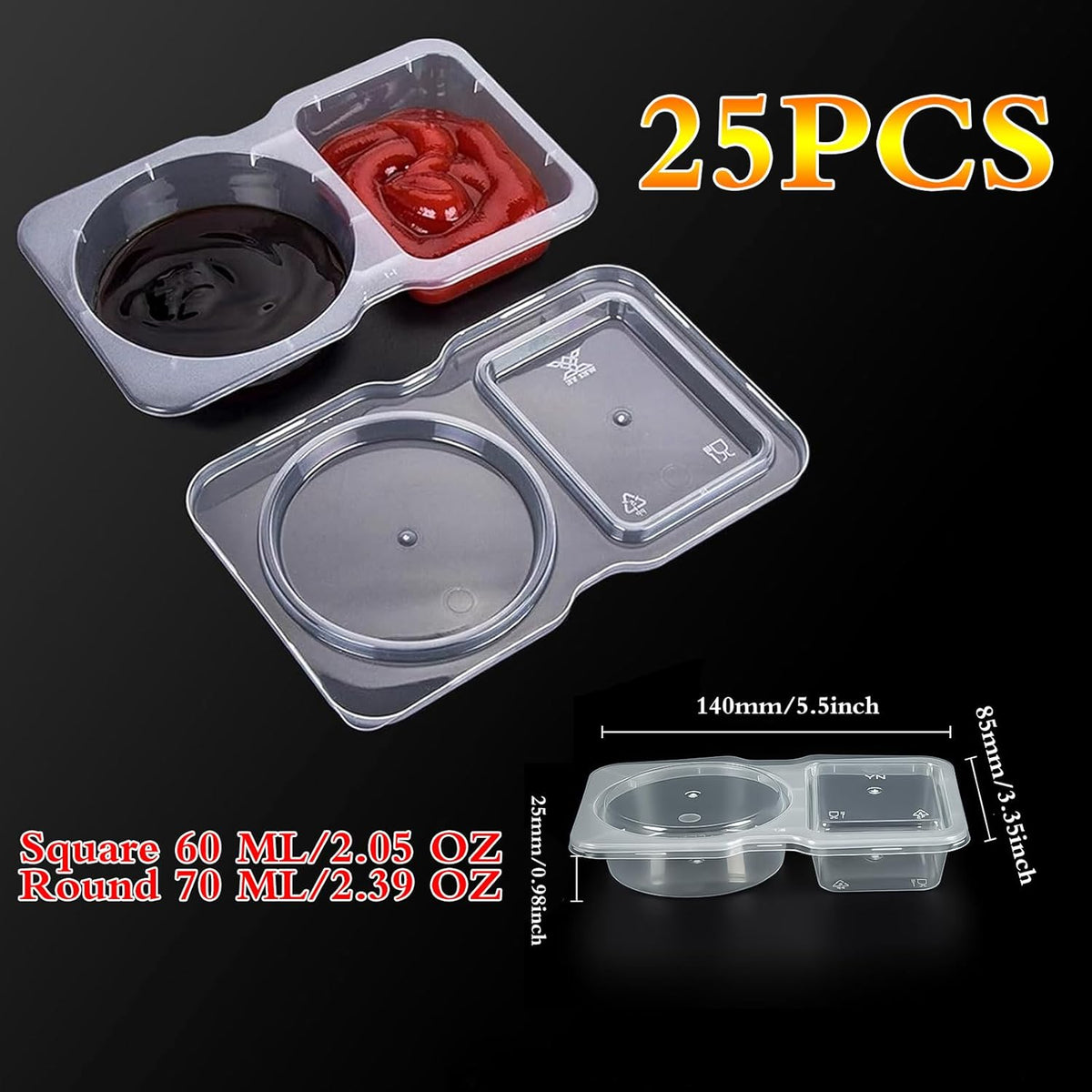 25 Sets Reusable Snack Containers Double Compartment Snackle Box Container with Lids - Leak-Proof BPA-Free Food Storage, Condiments Portion Control Dip Cups for Kids School Lunches, Meal Prep, Takeout