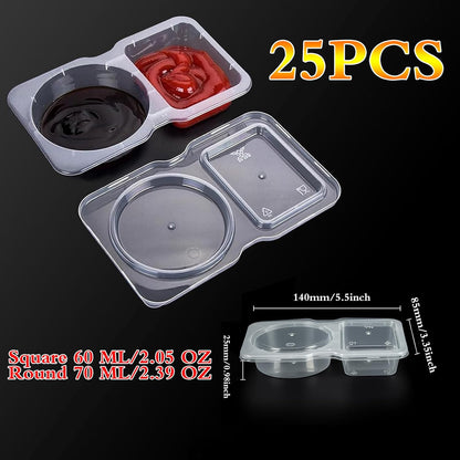 25 Sets Reusable Snack Containers Double Compartment Snackle Box Container with Lids - Leak-Proof BPA-Free Food Storage, Condiments Portion Control Dip Cups for Kids School Lunches, Meal Prep, Takeout