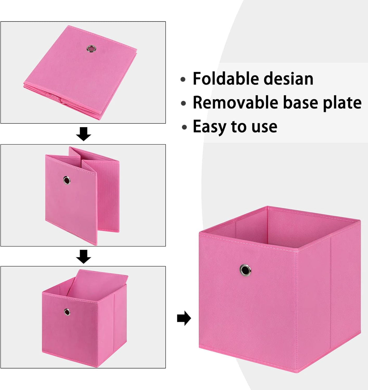 Black Foldable Storage Cubes Bins ,11 Inch Cloth Storage Cube Fabric Storage Box Cubes Organizer Baskets with Handles for Home Organizer Set of 3 (Black)