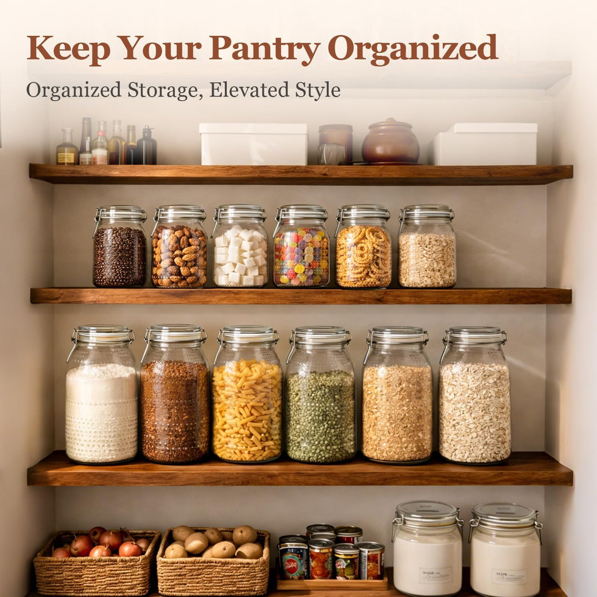 ComSaf 0.5 Gallon / 3 Pack Wide Mouth Glass Jars with Airtight Lids,Large Airtight Food Storage Containers for Pantry, Heavy-Duty Canister Set for Flour, Sugar, Cereal, Cookies, and Pet Food