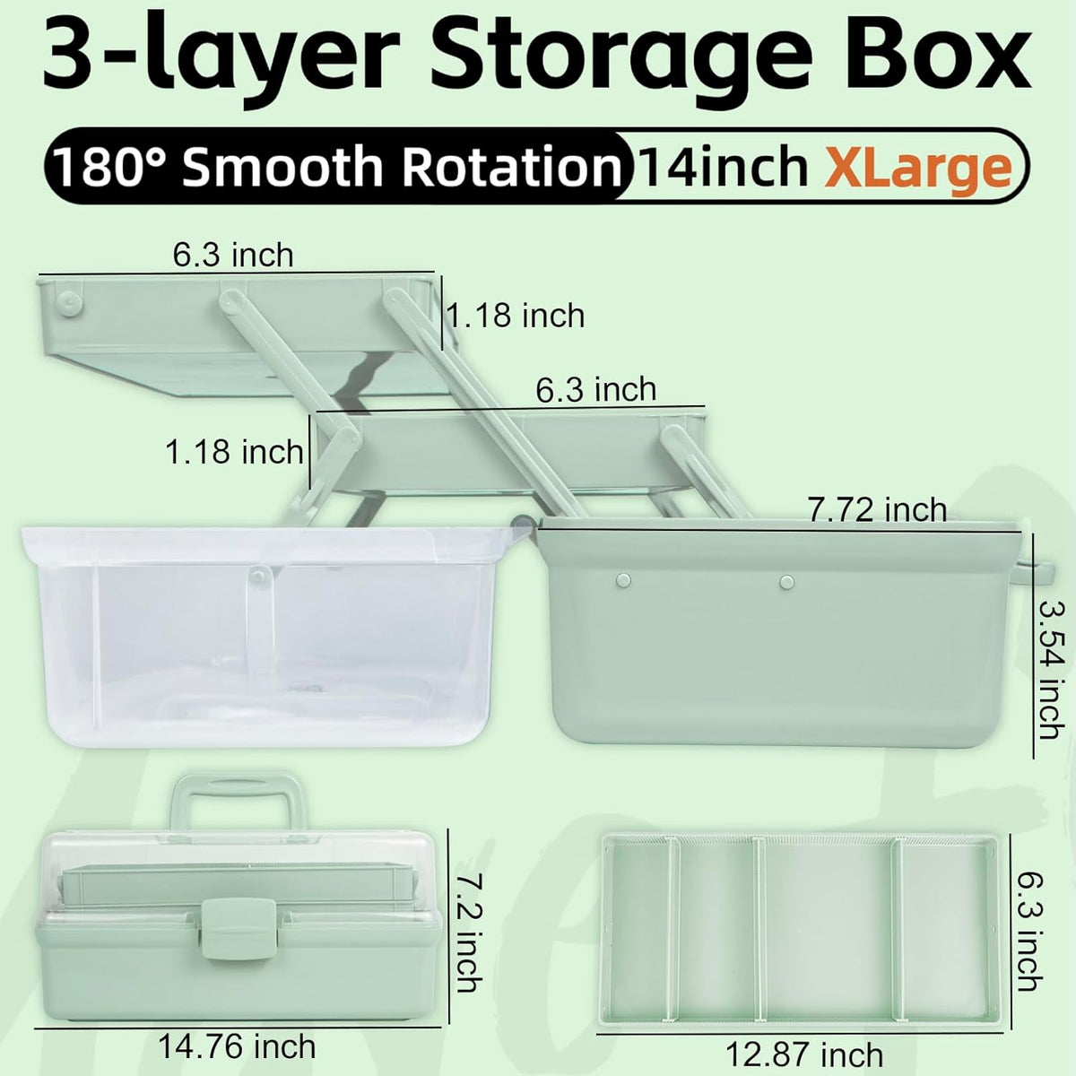 TERGOO 12.5in 3-Layer Multipurpose Craft Organizers and Storage with Adjustable Dividers, Portable Tackle Box, Folding Art & Craft Case for Medicine, Tool, Sewing Organizer (Haze Green)
