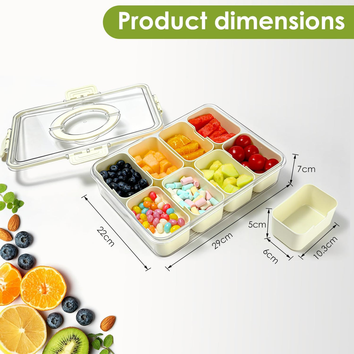 Divided Serving Tray with Lid and Handle,8 Compartments Snacks Box,Snack Fruit Tray,Veggie Tray,Portable Platter for Candy Fruits Nuts Snack Party Entertaining Picnic