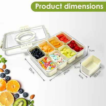Divided Serving Tray with Lid and Handle,8 Compartments Snacks Box,Snack Fruit Tray,Veggie Tray,Portable Platter for Candy Fruits Nuts Snack Party Entertaining Picnic