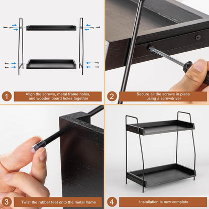 ANBOXIT Countertop Coffee Station Organizer, 2 Tier Wooden Shelf for Coffee Bar Accessories, Condiment Storage Caddy for Kitchen, Home, Office - Brown