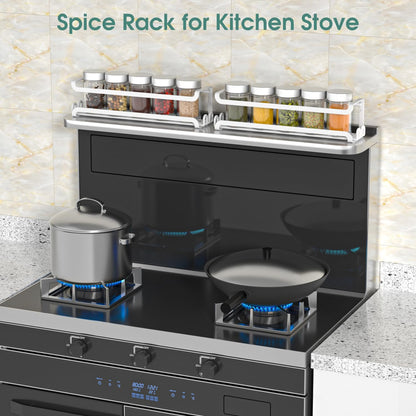 LUCYCAZ Wall Mounted Spice Rack with 8 Hooks, Spice Organizer Shelf for Stove Cabinet Pantry Door,Screw or Adhesive Spice Shelf Hanging Wall Spice Rack in Kitchen and RV (Black)