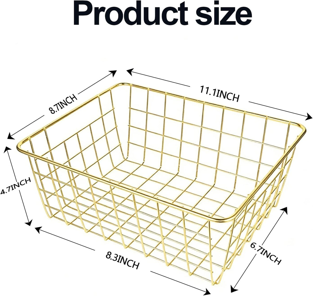 4 Pack White Wire Baskets for Pantry, 11" Upright Wire Freezer Storage Bins with Handles, Small White Metal Storage Basket for Freezer Organizing Office Kitchen Closets