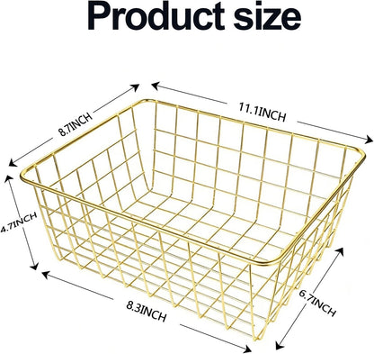 4 Pack White Wire Baskets for Pantry, 11" Upright Wire Freezer Storage Bins with Handles, Small White Metal Storage Basket for Freezer Organizing Office Kitchen Closets