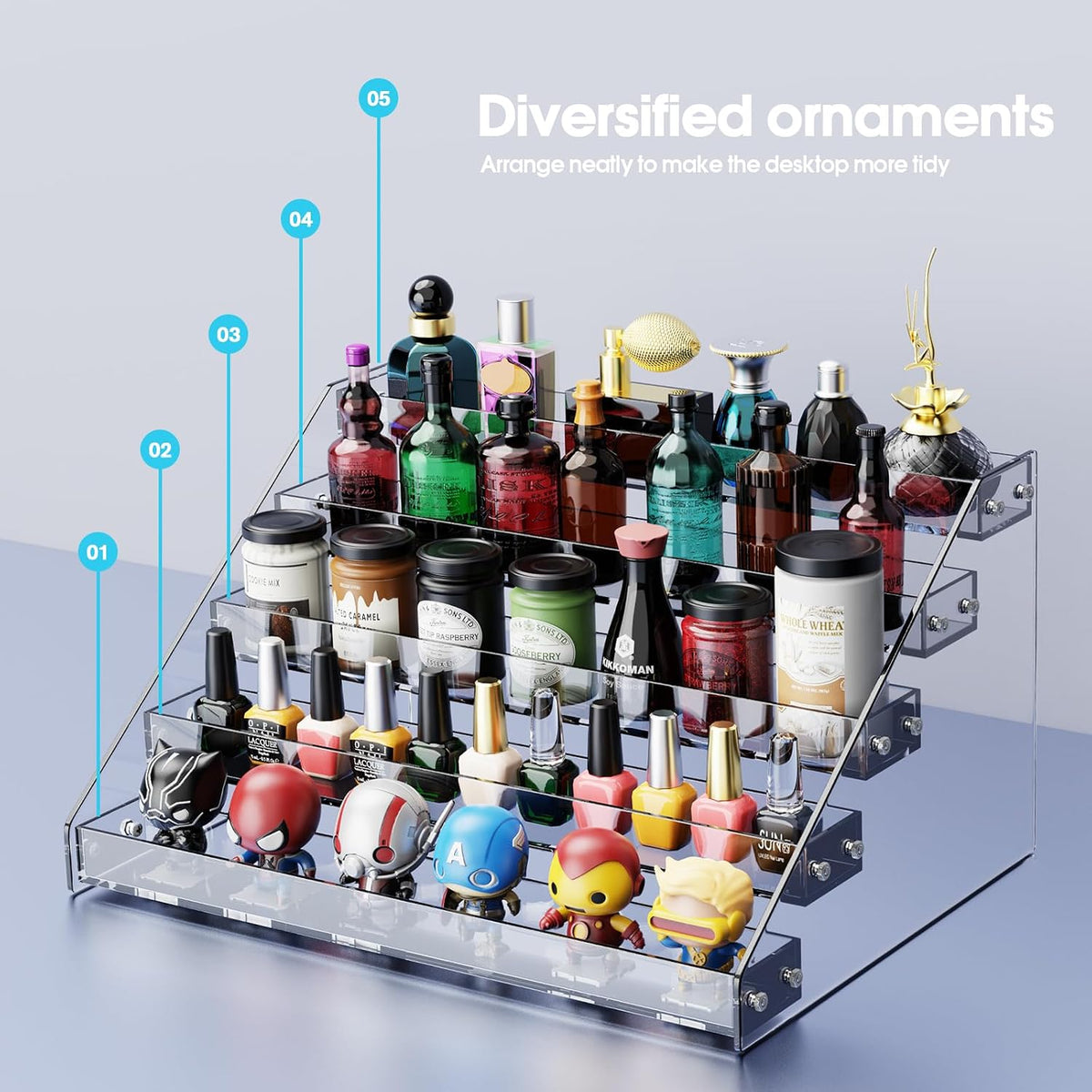 Acrylic Display Shelf,Risers Display Stands,Perfume Organizer,Cupcake Stand,Tiered Display Stand,Sticker Display,Card Stands For Display,Card Display Stand,Figure Display，Spice Rack(6 Tier)