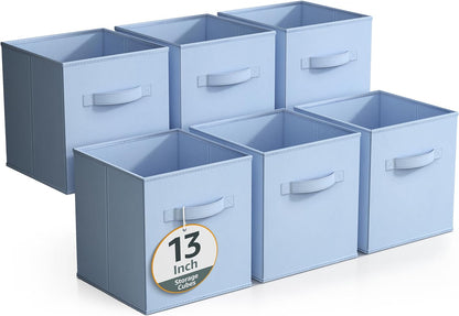 Sorbus Foldable Storage Cubes - 6 Fabric Baskets for Organizing Pantry, Closet, Shelf, Nursery, Playroom, Toy Box, Cubby -11 Inch Dual Handle Collapsible Closet Organizers and Storage Bins (Navy Blue)