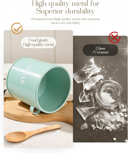 AISBUGUR Sugar Bowl with Lid and Spoon: 17oz Metal Sugar Container - Airtight Food Sugar Jar - Coffee Bar Accessories - Countertop Kitchen Decor (White)