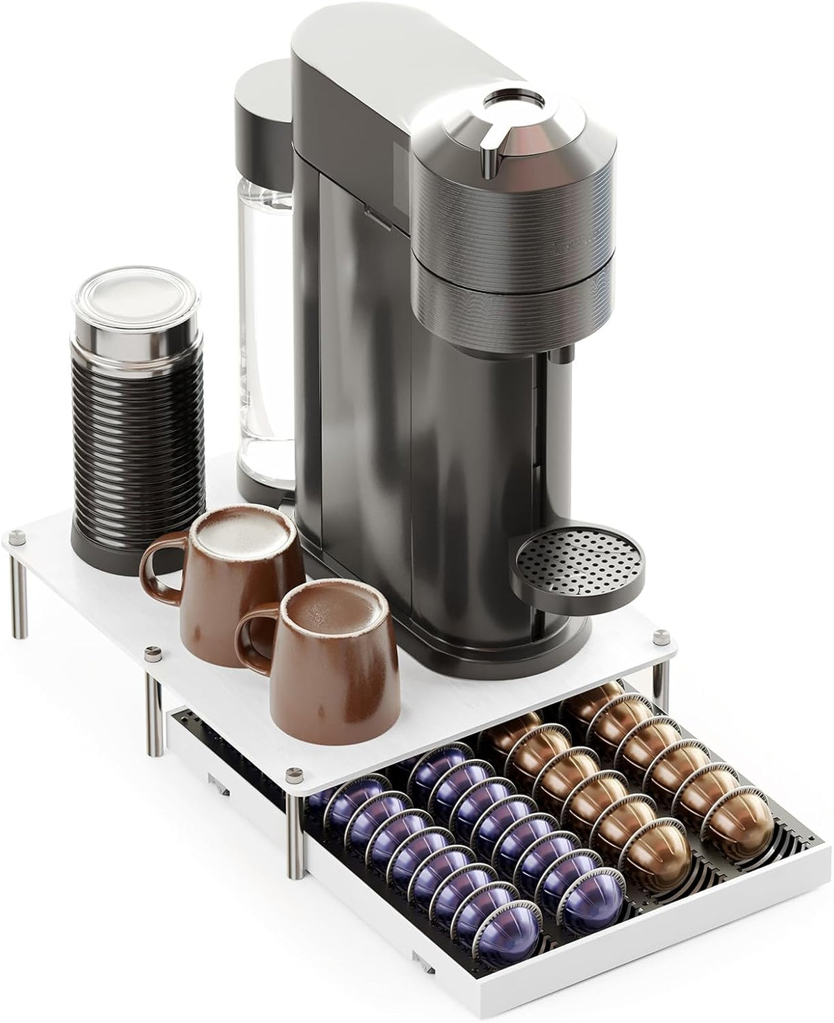 SpaceAid Bamboo Coffee Pod Holder Drawer Storage Compatible with Nespresso Vertuo Capsules, Coffee Station Accessories Holder Organizer Tray Compatible with 40 Big or 56 Small Pods, Natural