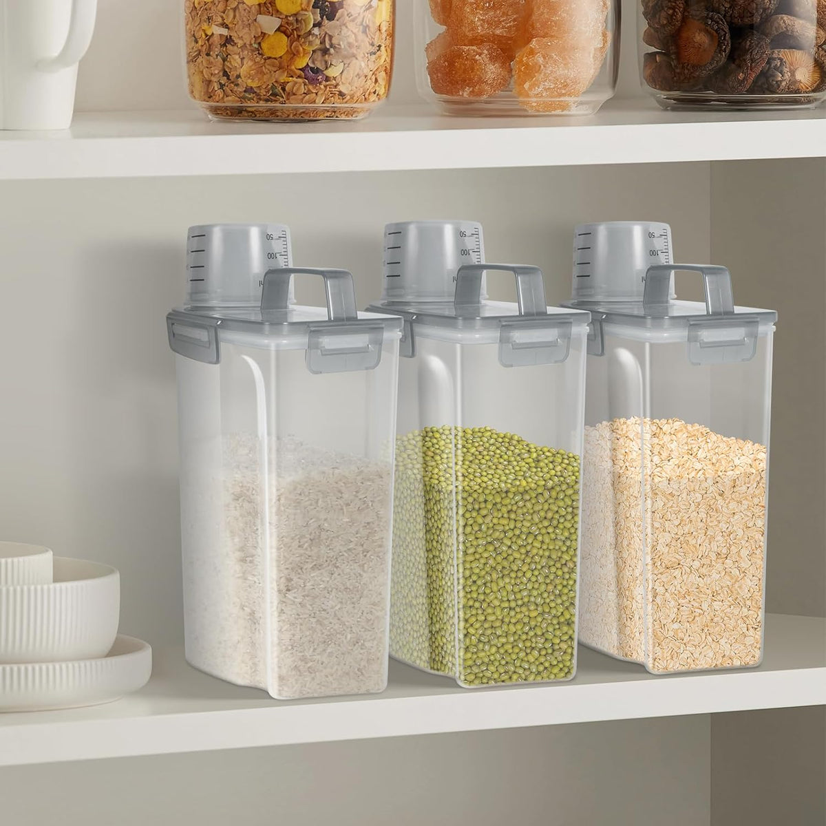 LEAWALK Airtight 4 LBS Rice/Cereal/Dry Food Storage Container BPA Free, 2.11Qt Clear Plastic Kitchen and Pantry Organization Bin Suitable for Oats, Flour, Sugar, Pasta, Pet Food, etc (Clear Grey)