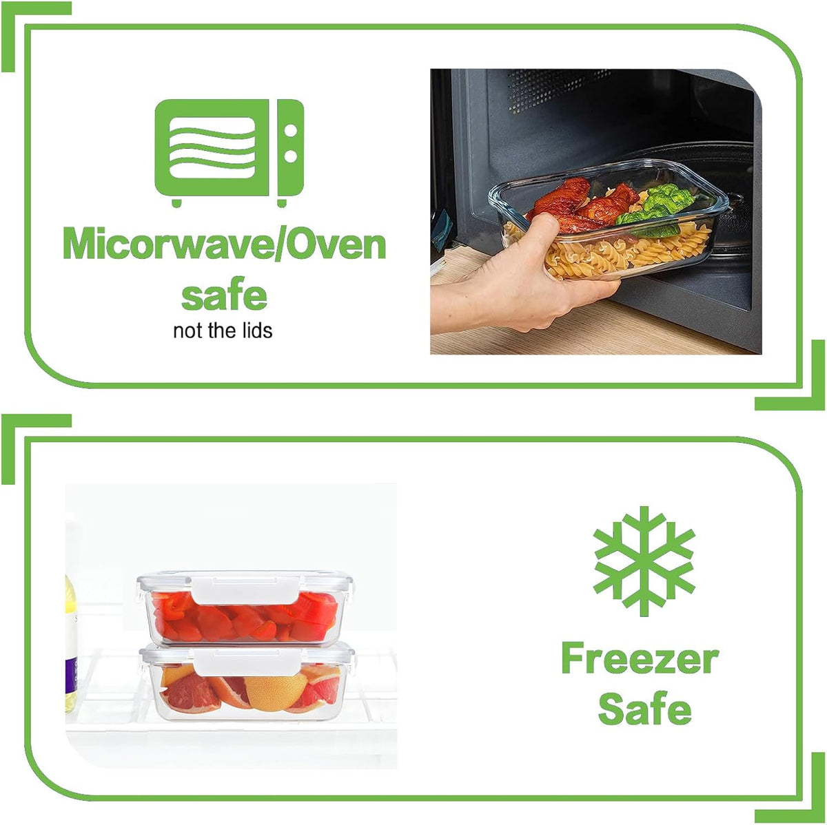 36oz Large Glass Meal Prep Containers with lids, Glass Food Storage Containers with Leak Proof Snap Lock Lids, Airtight Bento lunch Boxes, Kitchen Storage, Oven, Freezer and Dishwasher Safe