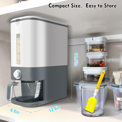 VenDotbi Rice Dispenser, 22-25 Lbs Rice Container with Measuring Cup, Upgraded Built-in Fresh Box, Cereal Dispenser Storage with Lids for Home Kitchen Pantry Rice Soybean Corn-Grey