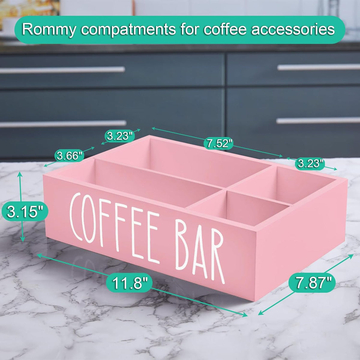 ALELION Coffee Station Organizer - Wood Countertop Accessories Organizer with Removable Dividers for Pods Condiment Syrup Tea Cups Stirrers - for Farmhouse Coffee Bar Decor