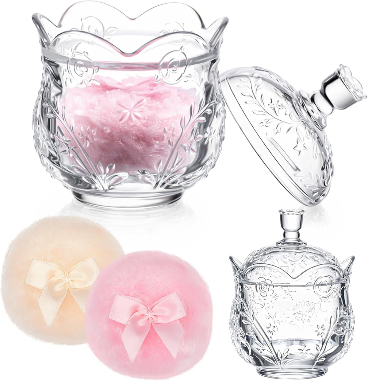 Tioncy 3 Pcs Large Body Powder Puff and Container Valentine's Day gift Powder Container with Puff Crystal Case Soft Washable Reusable Velour Face Body Glitter Wet Dry Makeup (Classic,Clear)