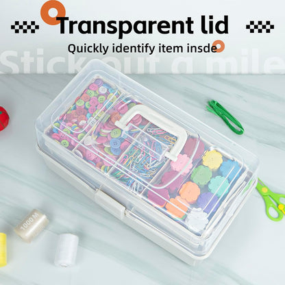 TERGOO 12.5in 3-Layer Multipurpose Craft Organizers and Storage with Adjustable Dividers, Portable Tackle Box, Folding Art & Craft Case for Medicine, Tool, Sewing Organizer (Haze Green)