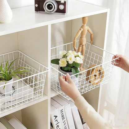 4 Pack White Wire Baskets for Pantry, 11" Upright Wire Freezer Storage Bins with Handles, Small White Metal Storage Basket for Freezer Organizing Office Kitchen Closets