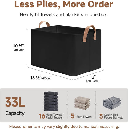 StorageWorks Storage Bins, Shelves Baskets for Organizing, Fabric Closet Organizers with Handles, Metal Frame, Beige-Cotton-linen, 2-Pack