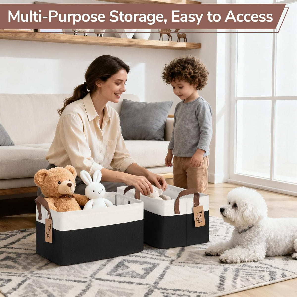 CHICVITA 4 Pack Large Storage Baskets for Shelves, Collapsible Closet Organizer Bins with Metal Frame, Fabric Storage Bins for Clothes Towels Organization, 16.8" x 11" x 9.8", Beige