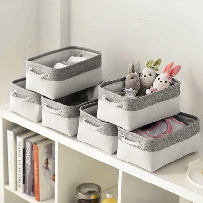 Fabric Storage Bins 12x8x5 inch [6-Pack] with Rope Handles - Decorative Baskets for Organizing