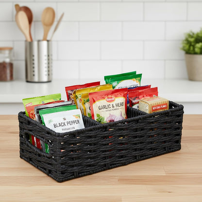 4-Compartment Seasoning Packet Organizer with Removable Dividers, Kitchen Packet Organizer for Spice, Gravy, Taco and Dressing Packets, Pantry Cabinet Countertop Storage Box