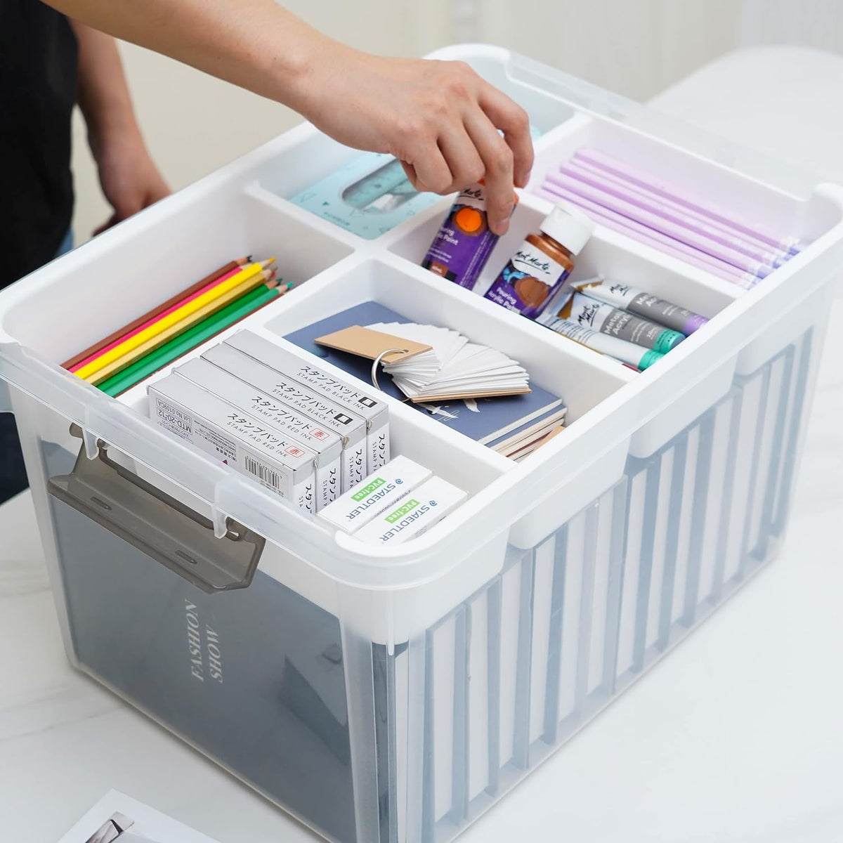 Citylife 17 QT Plastic Storage Box with Removable Tray Craft Organizers and Storage Clear Storage Container for Organizing Bead, Tool, Sewing, Playdoh