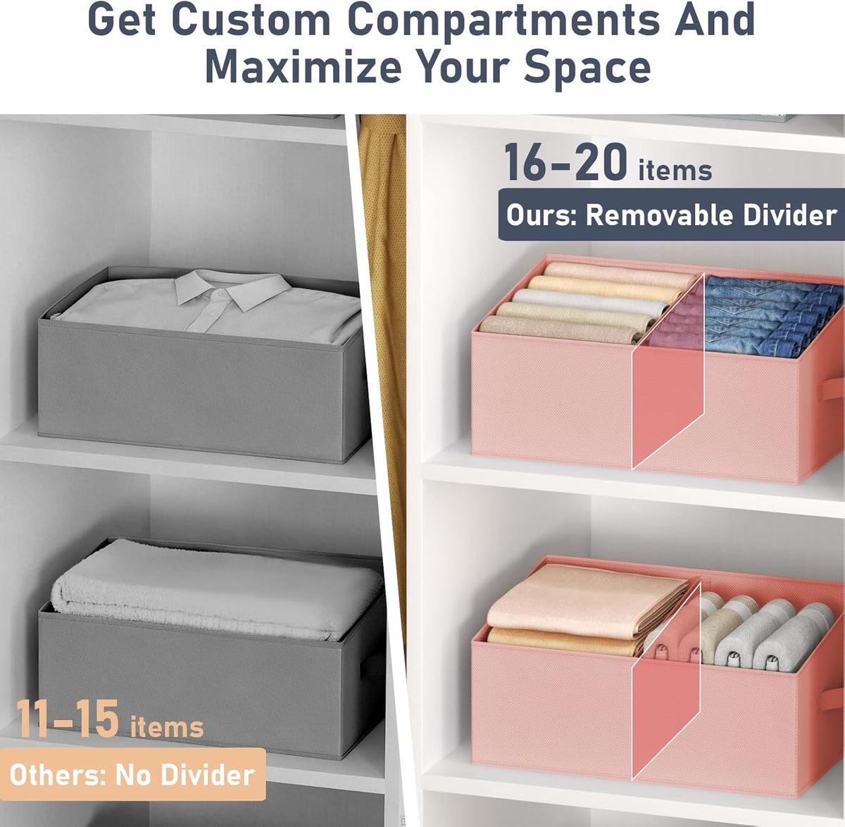 DIMJ Closet Storage Bins - Fabric Storage Baskets for Shelves, Collapsible Closet Organizers and Storage with Handles, Trapezoid Shelf Organization Storage Cubes for Purse, Toys, Books, Towel, Socks