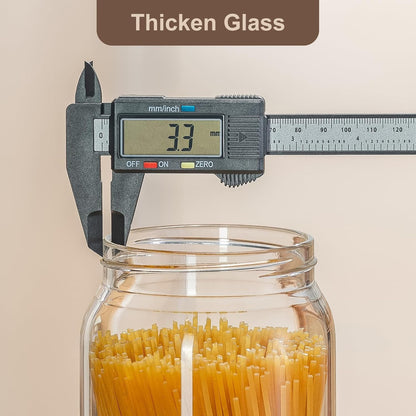 Wissy&Konny 3 Pack Glass Pasta Storage Containers with Screw wood Airtight Lid, 70oz Tall Glass Jar with Lid Spaghetti Container Storage for Pasta,Spaghetti,Cereal (132 Pantry Labels)
