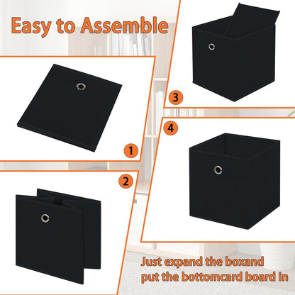 Black Foldable Storage Cubes Bins ,11 Inch Cloth Storage Cube Fabric Storage Box Cubes Organizer Baskets with Handles for Home Organizer Set of 3 (Black)