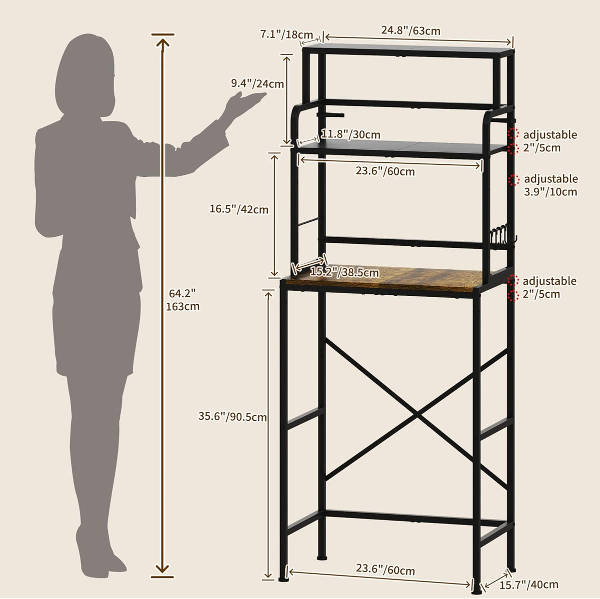 Yuyetuyo 3-Tier Mini Fridge Stand Shelf with Storage, Microwave Organizer Shelf and Mini Fridge Cabinet with Storage for Kitchen, Dorm, and Coffee Bar with Mini Fridge Space