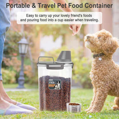 Dog Cat Food Storage Container 3-5lb, Pet Food Container Airtight with Large Spout & Cup, BPA-Free Plastic Food Dispenser for Pet Food, Bird Seed, Rice, Flour (Pink (3L-1pack))