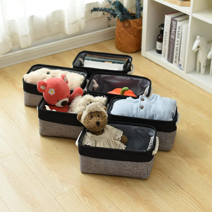 Fabric Storage Bins 12x8x5 inch [6-Pack] with Rope Handles - Decorative Baskets for Organizing