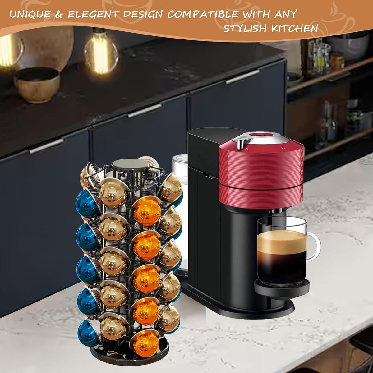 BLACKSMITH FAMILY 36 K Cup Pod Carousel Easy Assembly Design K Cup Holders,K Cup Holder, K Cups Holder,K Cup Carousel, 4-Tier Coffee Pods Holder Storage Organizer Stand,Glossy Black