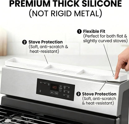 AWOKE Stove Top Shelf 30 Inch - Silicone Material Magnetic Shelf for Stove - 3 Functional Partitions Kitchen Spice Rack Organizer-Black,Kitchen Gadgets Storage Organization